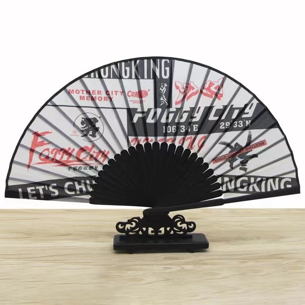 Big Clack Large Polyester Satin Bamboo Custom Hand Fan Rainbow Gay Pride 33Cm