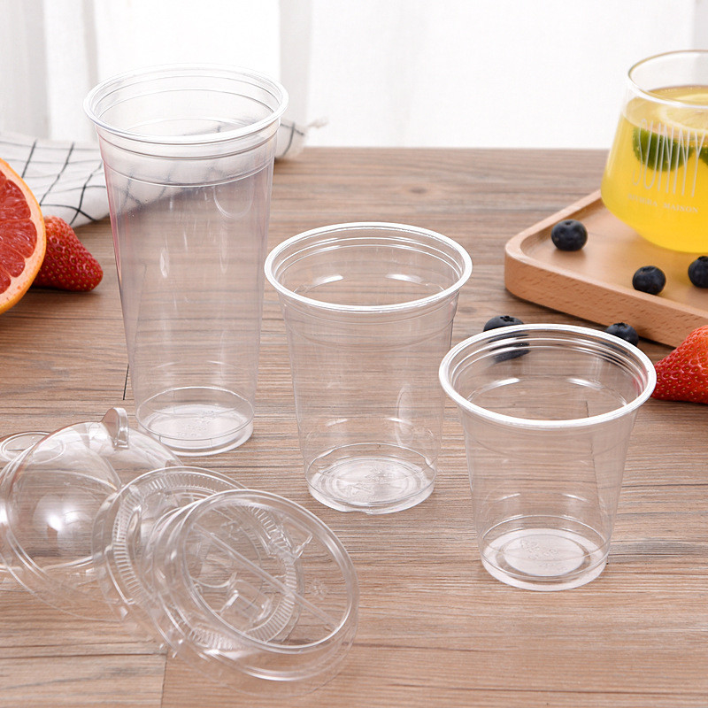 Wholesale 95mm Clear Plastic Cups PET Disposable Drinking Cup For Ice Coffee Juice Boba