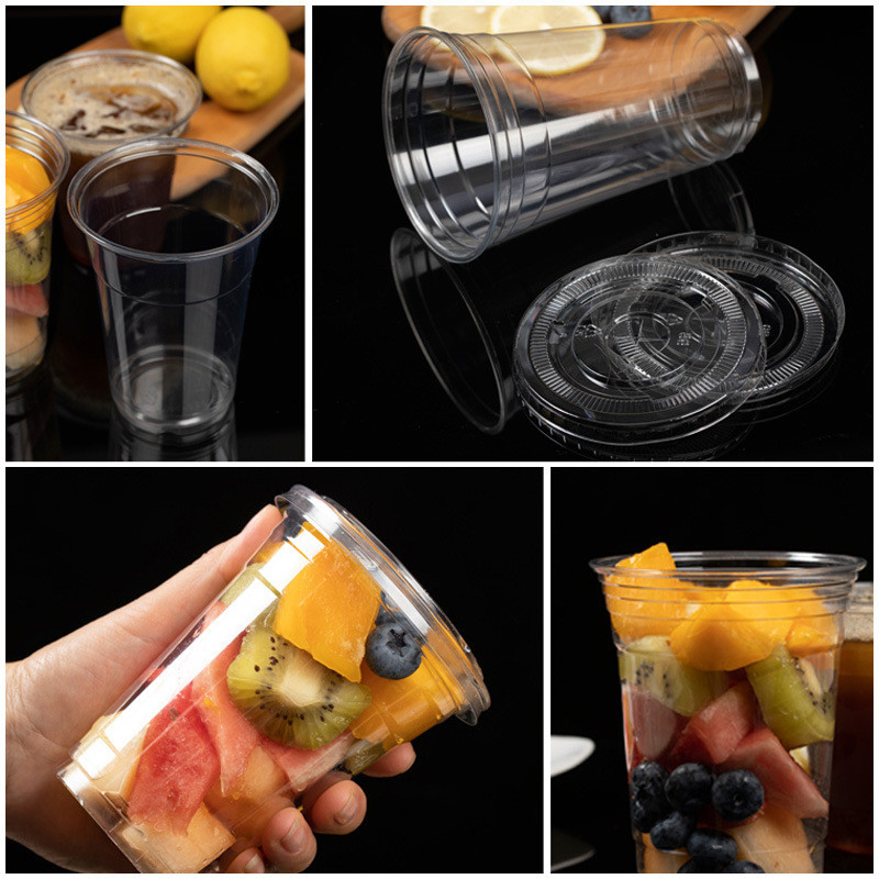 Wholesale 95mm Clear Plastic Cups PET Disposable Drinking Cup For Ice Coffee Juice Boba
