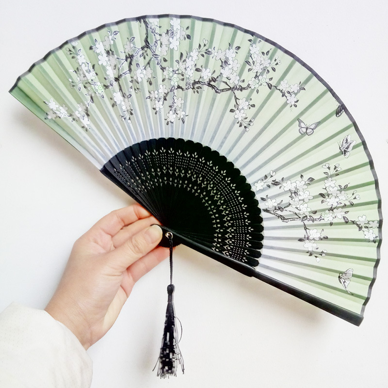 Custom Printed Portable PYRAMID Style Bamboo Hand Fan for Wedding and Business Gifts