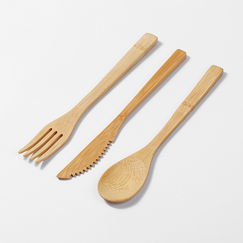 Travel Organic Bamboo Spoon Fork Chopsticks Flatware Utensil Cutlery Set In Pouch