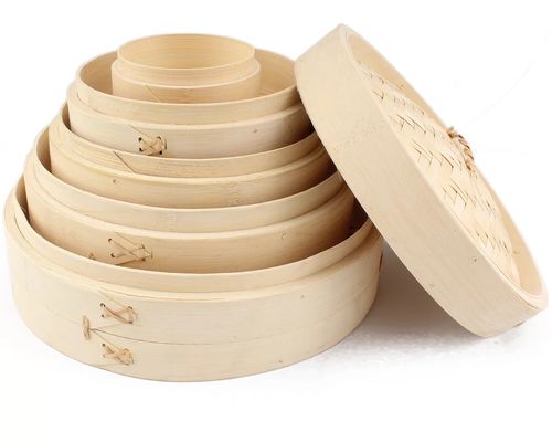 10 Inch Lid Dim Sum Bamboo Steamers , Rice Bamboo Momo Steamer Basket Kitchen